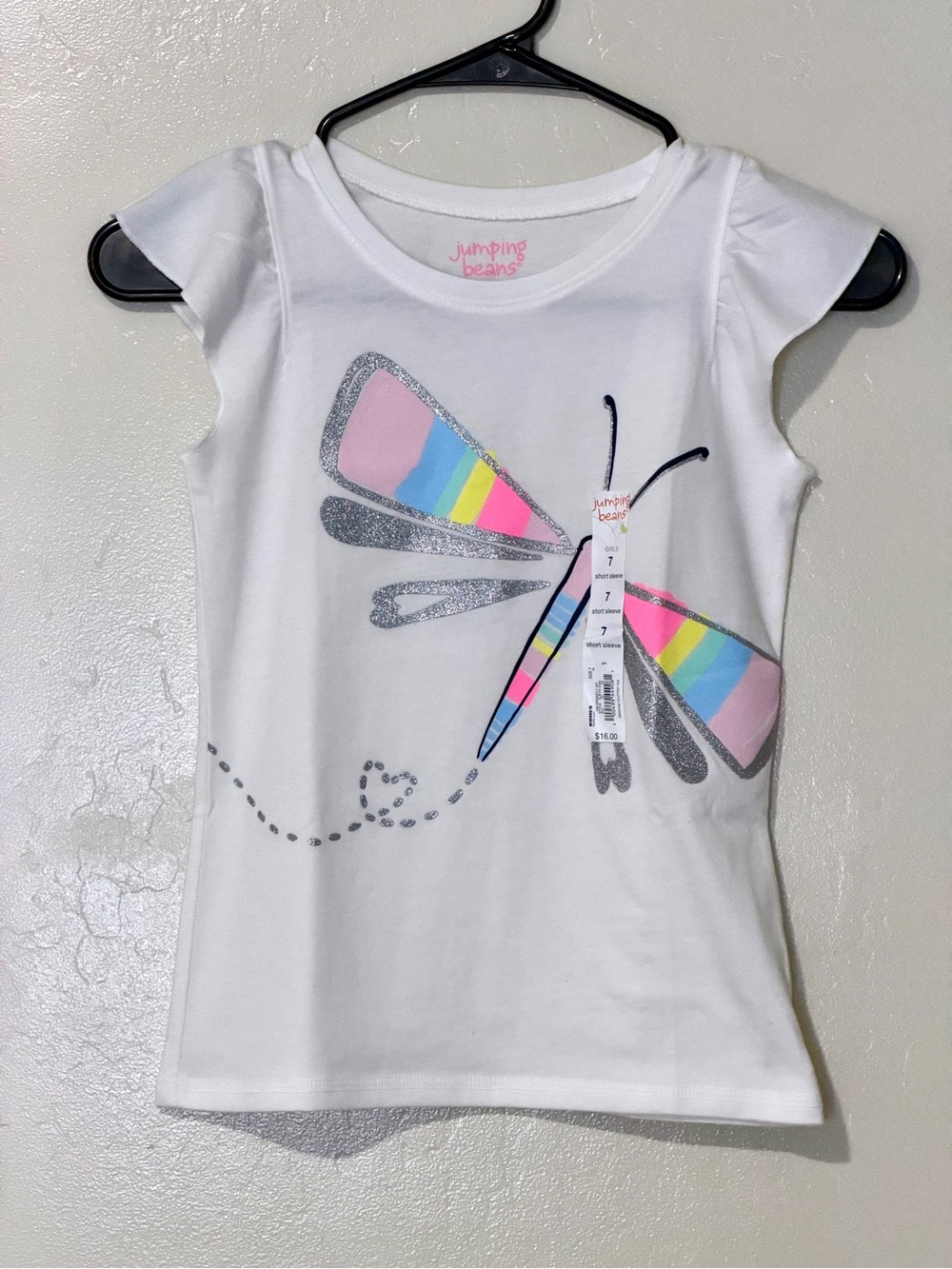 jumping beans White Tank Top with Rainbow Butterfly Graphic